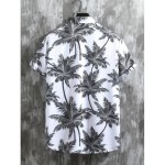 Coconut Palm Print, Men's 2Pcs Outfits, Casual Camp Collar Lapel Button Up Short Sleeve Shirts Hawaii Shirt And Drawstring Shorts Set For Summer, Men's Clothing