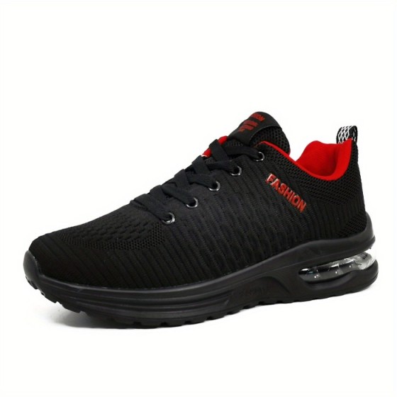 Men's Air Cushion Shock Absorption Knitted Lightweight Breathable Lace Up Athletic Shoes For Outdoor Running Walking