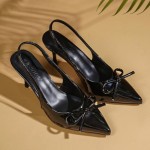 Women's Pointed Toe Slingback High Heels - 3.14 Inch Stiletto, Glossy Patent Leather with Bow Decor, Elegant Dress Shoes for Evening, Party & Formal Occasions