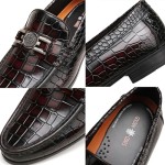 Mens Genuine Dress Shoes, Premium Crocodile Print Leather Slip-on Casual Shoes Penny Loafers for Mens, Black