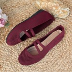 Knit Flats for Women Square Toe Ankle Strap Casual Ballet Flats Mary Jane Shoes Women Comfortable for Dressy Office