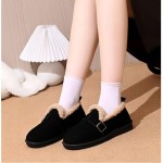 Women's Faux Suede Fuzzy Lined Loafers, Buckle Decor Slip-On Comfortable Warm Casual Shoes for Winter