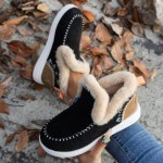 Women's Winter Snow Boots Slip on Ankle Booties with Faux Fur Lining, Warm Plush Short Boots Anti-Slip Outdoor Comfortable Casual Fluffy Shoes