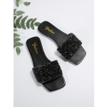 Women's Glitter Sparkly Sandals Casual Rhinestone Slides Bling Open Toe Sandals