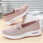 Women's Breathable Knitted Mesh Slip-On Loafers Lace Up Lightweight Orthopedic Low Top Soft Sole Sneakers Platform Non-Slip Outdoor Sport Tennis Shoes