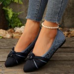 Women's Flats Pointed Toe Bow Knit Ballet Flat Shoes Comfortable Dressy Mesh Slip On Ballerina Flats for Women
