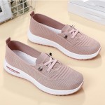Women's Breathable Knitted Mesh Slip-On Loafers Lace Up Lightweight Orthopedic Low Top Soft Sole Sneakers Platform Non-Slip Outdoor Sport Tennis Shoes