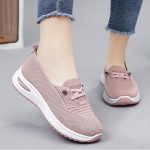 Women's Breathable Knitted Mesh Slip-On Loafers Lace Up Lightweight Orthopedic Low Top Soft Sole Sneakers Platform Non-Slip Outdoor Sport Tennis Shoes