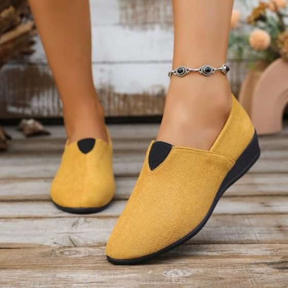 Women's Dress Flats Ballet Low Wedge Round Toe Slip On Comfortable Casual Business Office Work Flats Shoes