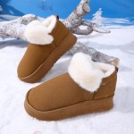Women's Ankle-Length Platform Boots, Fuzzy Warm Ankle Shoes - Winter Indoor Outdoor Snow Boots