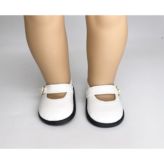 18" American Doll Shoes- Mary Jane Matte Black, Red, White, Pink, Shiny Black Shoe (18" Doll, White)